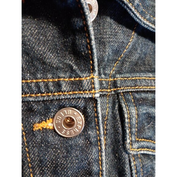 Express Bleus Denim Jean Jacket Trucker Women M Silver Metal Buttons 100% Cotton - Picture 3 of 5